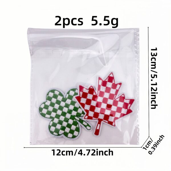 oly-1507cb2a1a1156d2a5e263993f32f935 Wholesale Checkerboard Clover Maple Leaf Embroidered Patches Set of 4 Iron On DIY Clothing Decor Craft Supply