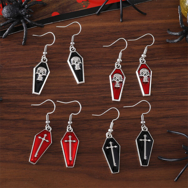oly-1534a4ed8496588c73a0579b139093f9 Wholesale Retro Gothic Cross Skull Coffin Earrings Zinc Alloy Electroplating Party Wear Jewelry Accessory