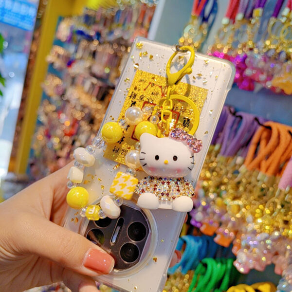 Wholesale Trendy Korean Style KT Cat Resin Keychain, Cute Beaded Bag Charm for Women, Car Key Accessory Gift OLY Exclusive