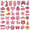 Wholesale Polyester Thread Embroidered Iron-On Patches Pink Cartoon Bow Flower Decorative Craft Sewing Accessories Gift Resale