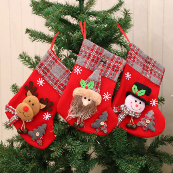 oly-156845f5d414a6b3a019e38d65d95789 Wholesale Flannel Plaid Christmas Stocking with Bell Decorative Holiday Gift Bag