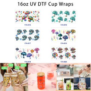 oly-1575155e05013c85861061e6d0072abf Wholesale 5pcs Tie Dye Psychedelic Mushroom Balloon Clover Lightning Star Heart Mixed Decor Prints 16oz Cup UV DTF Wraps