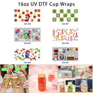Wholesale 5pcs Lovely Pixel Retro Electronic Game Cartoon Character Mixed Decor Prints 16oz Cup UV DTF Wraps OLY Exclusive