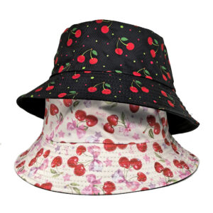 Wholesale Fashion Reversible Bucket Hat Pink Cherry Print Sun Protection Hat for Women Men Gift Resale