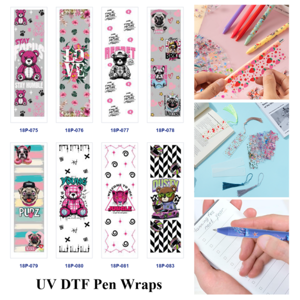 Wholesale 2/8/16pcs UV DTF Stickers Street Bear Pug Leopard Floral Race Car Print Pen and Bookmark Stickers