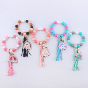 oly-16c002b665d4e516ecb575d1eaa9180d Wholesale American Style Leopard Print Silicone Bead Bracelet Keychain Pink Boutique Resale Accessory
