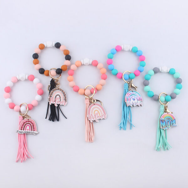 oly-16c002b665d4e516ecb575d1eaa9180d Wholesale American Style Leopard Print Silicone Bead Bracelet Keychain Pink Boutique Resale Accessory