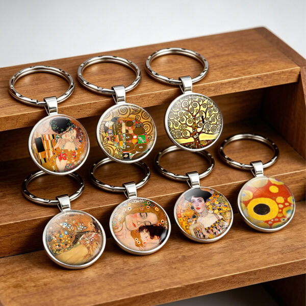 Wholesale Gustav Klimt Art Keychain Metal Gold Foil Pendant Couples Gift and Bag Charm