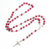 oly-16e64e0ef8f65858d08425656d8f3220 Wholesale Wine Red Wood Cross Necklace with Flower Rosary Beads Gift