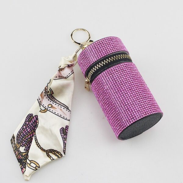 Wholesale Purple PU Rhinestone Cylindrical Lipstick Bag Charm Trendy Fashion Accessory for Women