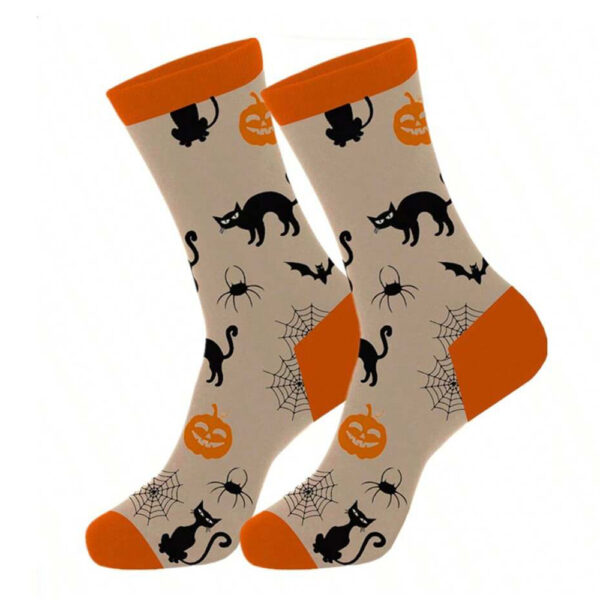 Wholesale Halloween Cat and Skull Cartoon Mid Tube Socks Winter Absorbent Socks for Unisex Holiday Gift