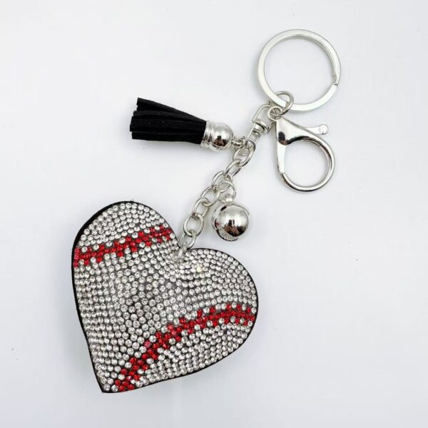 Wholesale Rhinestone Heart Baseball Keychain Fashion Accessory Bag Charm Gift