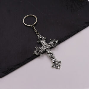 Wholesale Silver Alloy Cross Keychain Pendant Vintage Vine Design Jewelry Accessory