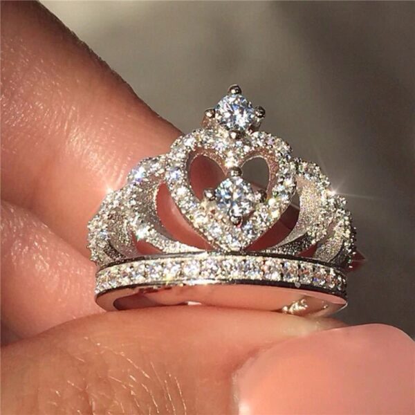 Wholesale Crown Design Silver Alloy Ring with Zircon - Boutique Jewelry Accessory