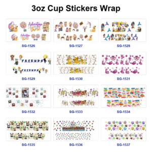 oly-1765cc526327cbaa5e4f00b15480bc99 Wholesale 8pcs Mixed Cartoon Animal Floral Text Print 3oz Cup Stickers Wrap OLY Exclusive