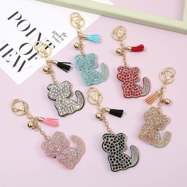 oly-1789c419ecb2433ed535e52496c3ea26 Wholesale Trendy Rhinestone Cat Keychain Charm Boutique Bag Charm with Tassel for Gift Giving