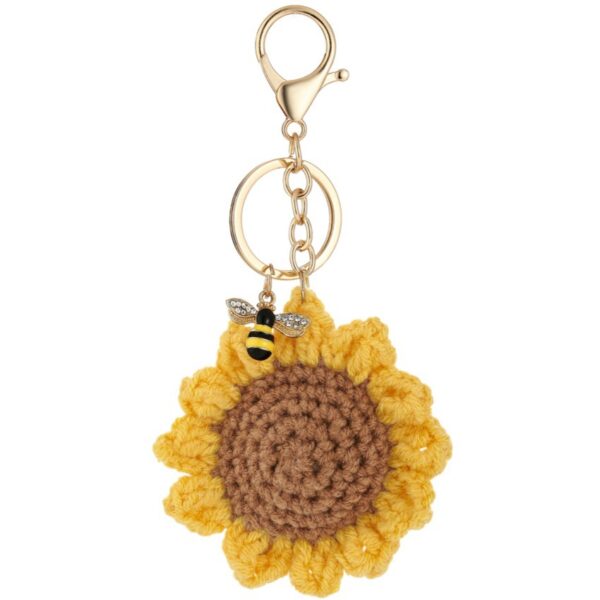 oly-179f07a1d7dedca44554f966cf9c9147 Wholesale Wool Crochet Sunflower Keychain with Bee Pendant - Gift, Bag Charm, Car Key Accessory