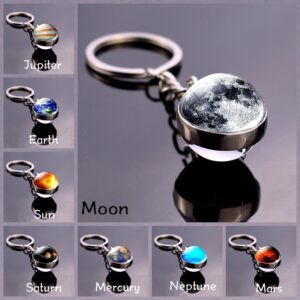 Wholesale Boutique Solar System Glass Ball Keychain Metal Key Ring for Wedding Gift