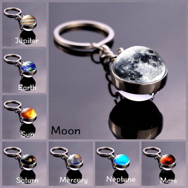 Wholesale Boutique Solar System Glass Ball Keychain Metal Key Ring for Wedding Gift