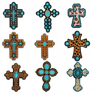 oly-1827aee99ae3ea4b91a369b22688e679 Wholesale Iron-On Embroidery Patches Western Cowboy Cross Design for Hats Clothing Bags Trendy Fashion Accessory Set of 9