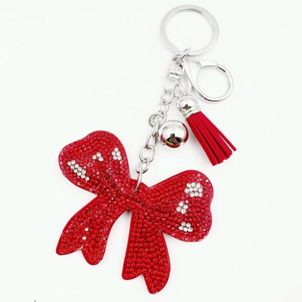 Wholesale White Alloy Bowknot Rhinestone Tassel Keychain Wedding Gift Bag Charm