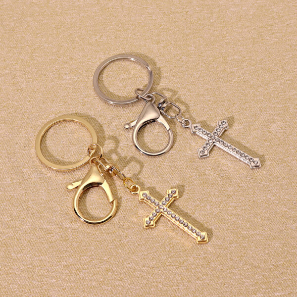 Wholesale Chic Cross Keychain Metal Gold Light Luxury Key Ring Decorative Accent for Bag Gift
