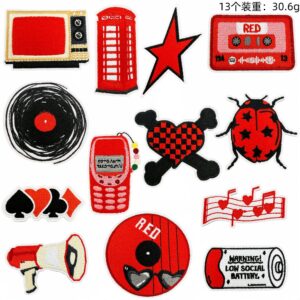 Red series cloth stickers a set of 13 pieces