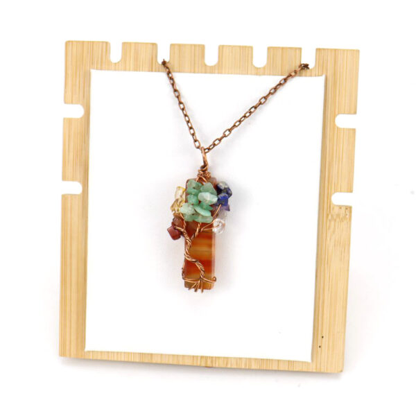 Wholesale Tree of Life Leaves Design Agate Pendant Necklace, Natural Stone, Hand-Woven, Jewelry Accessory