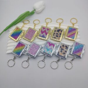 Wholesale Rhinestone Makeup Mirror Keychain Travel Souvenir Fashion Accessory Pink