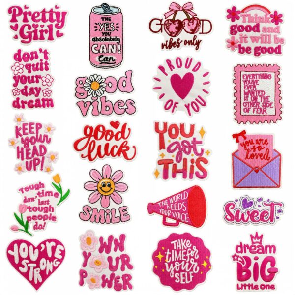 Wholesale Pink Embroidered Fabric Patch Inspirational Short Quotes Decorative Accent for Adult Everyday Use