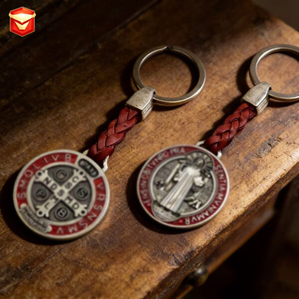 oly-19e180c6160878604302c1cb7b33909f Wholesale St. Benedict Keychain Pendant Leather Rope Bag Charm Fashion Accessory Gift