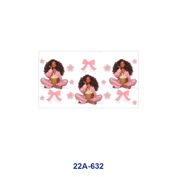 oly-19ee4cfb2d3c65ab11d6e1685f160474 Wholesale 5pcs Cozy Warm Tone Cartoon Lounge Girl Donut Popcorn Bow Daisy Sunflower Check Border Assorted Decor Prints 16oz Cup UV DTF Wraps