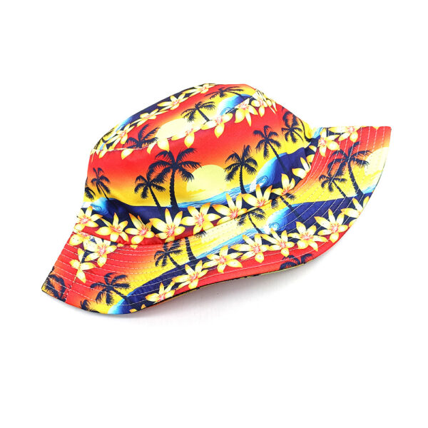 Wholesale Trendy Reversible Fisherman Hat Coconut Tree Print Sun Protection Fashion Accessory Beach Vacation