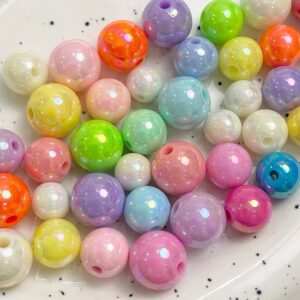 Wholesale Acrylic Round Loose Beads 10mm White Electroplated for DIY Jewelry Phone Accessory Gift