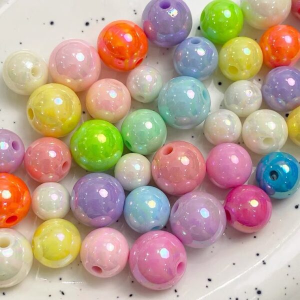 Wholesale Acrylic Round Loose Beads 10mm White Electroplated for DIY Jewelry Phone Accessory Gift