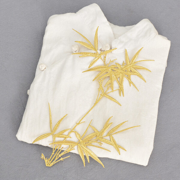 oly-1afb5d52b251bd91d63faee39560c008 Wholesale Gold Embroidered Bamboo Patch Chinese Style Decorative Fabric Applique for Coat or Fashion Accessory
