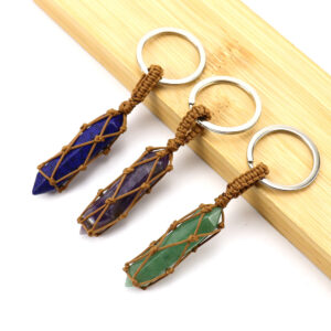 oly-1b051f71e28f2b3ac29f62e0acdd8b53 Wholesale Pastoral Style Hand-Woven Crystal Keychain Pendant - Metal & Natural Crystal Bag Charm for Gift or Fashion Accessory