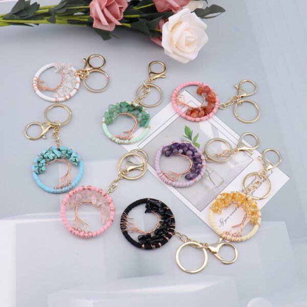 oly-1b2d707a72e5aa3eeadf724576e4ca0d Wholesale Crystal Tree of Life Pendant Keychain Handmade Leather Key Ring Fashion Accessory Boutique Resale Gift