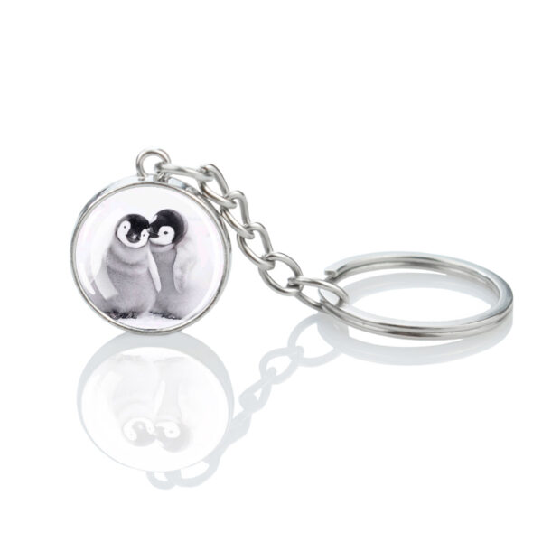Wholesale Cute Glass Ball Keychain Metal Marine Animal Penguin Keychain Bag Charm Gift