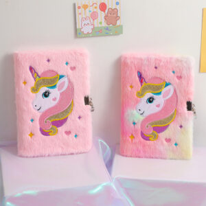 oly-1b38dbc458720ff859c0ab9f3c599f08 Wholesale Plush Unicorn A5 Lock Diary Cute Notebook for Children Fun Gift Idea