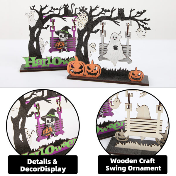 Wholesale Wooden Ghost Skull Swing Decoration Halloween Party Table Decor