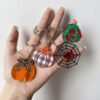 oly-1b97ff7057e0543f76e7223d123155d8 Wholesale Halloween Acrylic Keychain Leopard Print Pumpkin with Spider Web, Party Favor Accessory