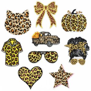 Wholesale Autumn Pumpkin Leopard Print Embroidered Patches - Polyester Thread Set of 9 for DIY Crafts and Clothing Decoration