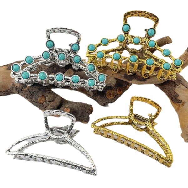 oly-1bf502f8569a6731627067f6d1067afa Wholesale Retro Turquoise Oval Hair Claw Clip Fashion Accessory for Women Boutique Resale