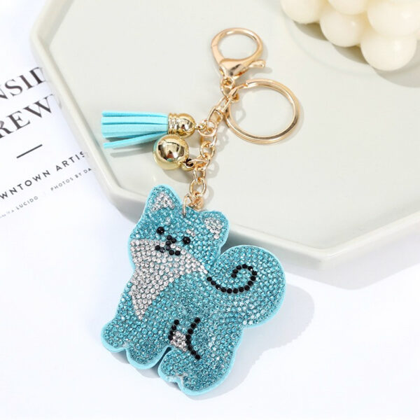 Wholesale Korean Velvet Alloy Rhinestone Cute Cartoon Shiba Inu Dog Tassel Keychain Gift Car Key Accessory