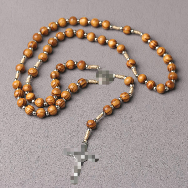 Wholesale Trendy Layering Rosary Necklace with Cross Pendant Wood Beads Coffee Color Handmade Jewelry Gift