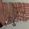 Wholesale Stainless Steel Y2K Star Necklace Set, Punk Thick Chain, 6 Pcs, Fashion Jewelry Accessory