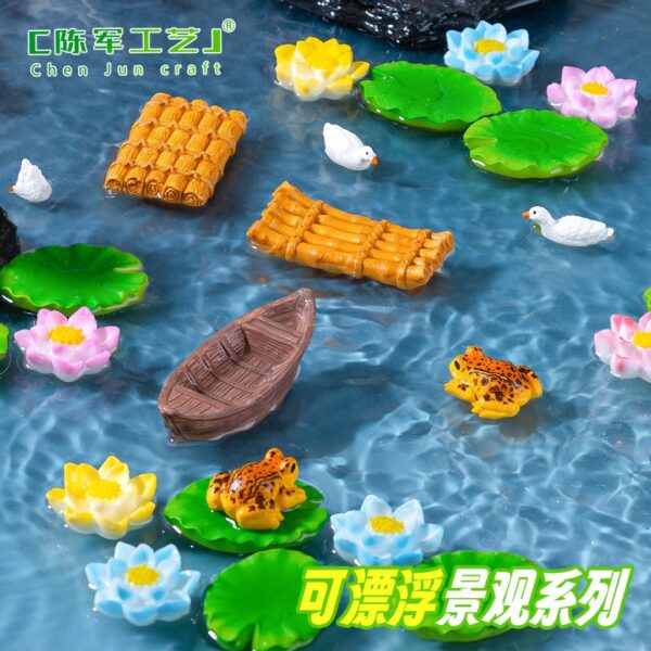 Wholesale Cartoon Floating Bamboo Raft Leaves Resin Miniature Aquarium Decoration DIY Home Decor Gift
