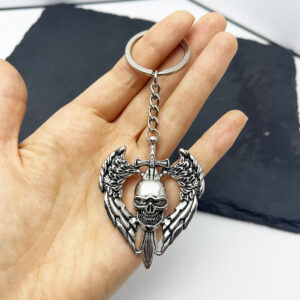 Wholesale Vintage Skull Angel Sword Keychain Pendant Punk Style Silver Metal DIY Car Key Accessory