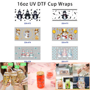 Wholesale 5pcs Winter Christmas Snowman Multi Style Mixed Decor Prints 16oz Cup UV DTF Wraps